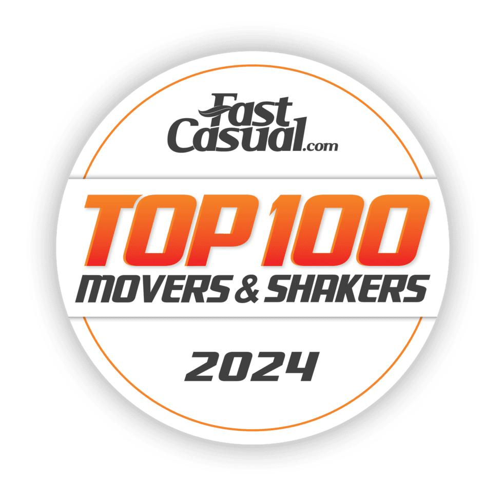 A circular badge featuring the Fast Casual logo, the text Top 100 Movers & Shakers, and the year 2024, celebrating brunch spots known for Southern Cooking and dishes full of flavor.